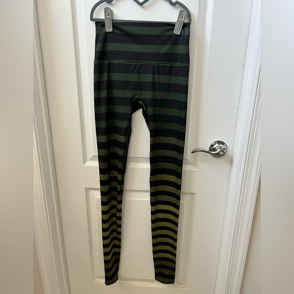 K-Deer High Waisted Leggings in Different Shades of Green, black Stripes Used